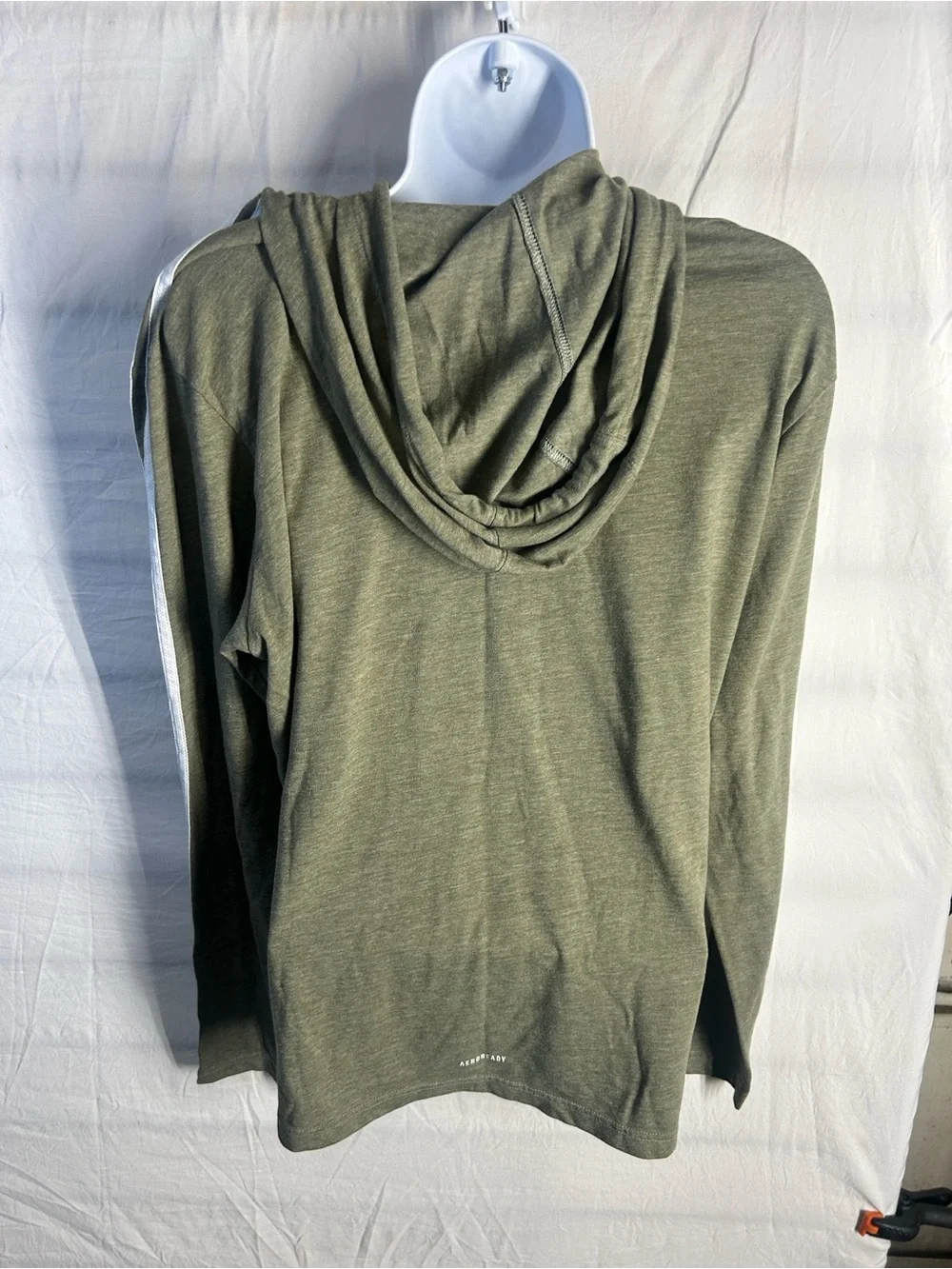 adidas Olive Green Hooded Pullover with White Stripes